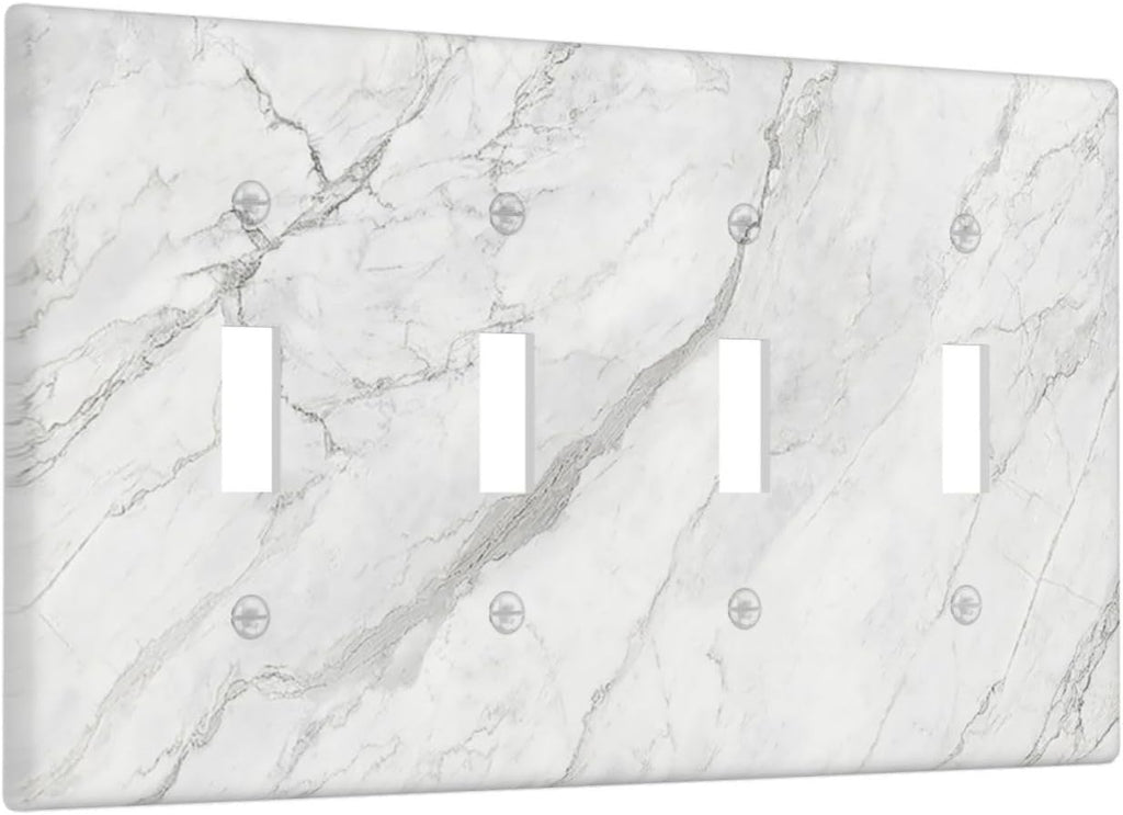 Light Switch Covers Marble Granite White And Grey Quad Toggle 4 Gang Wall Plate Electrical Faceplate Decorative Switch Plates for Home Bedroom Decor