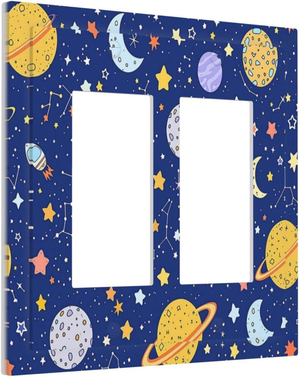 Stars Starry Night Sun Moon Planet Constellations Decorative Outlet Covers 2 Gang Double GFCI Rocker Light Switch Cover Plate Electrical Wall Panels for Bedroom Bathroom Decor