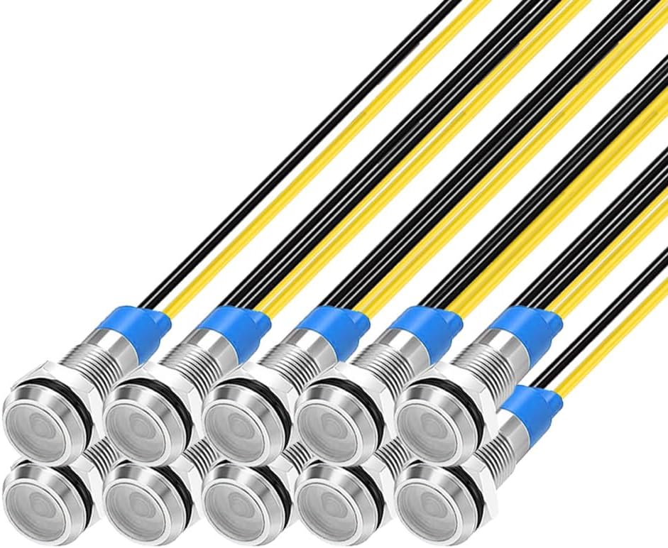 10pcs 6mm LED Metal Indicator Light 110V-220VAC Waterproof Signal Lamp (White)