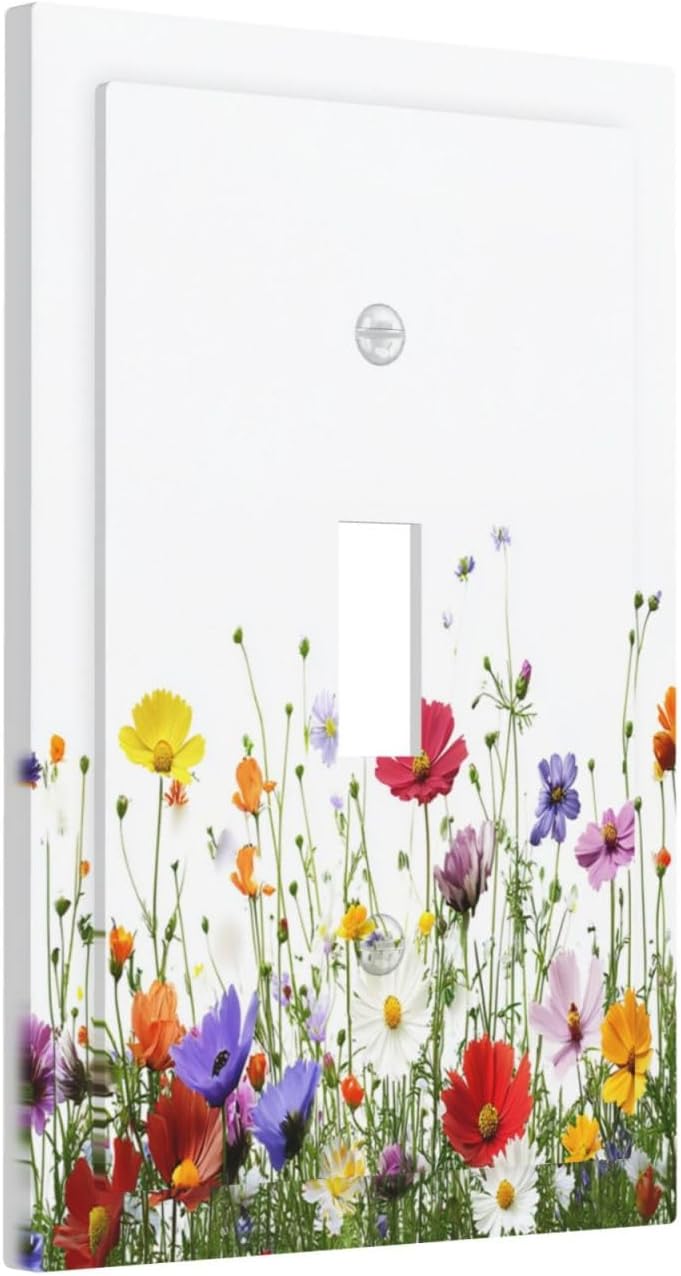 Decorative Light Switch Cover Colorful Wildflowers Plant Floral Daisy 1 Gang Single Toggle Device Electrical Faceplate Switchplates Decorator Outlet Wall Plate For Bed Room Living Room
