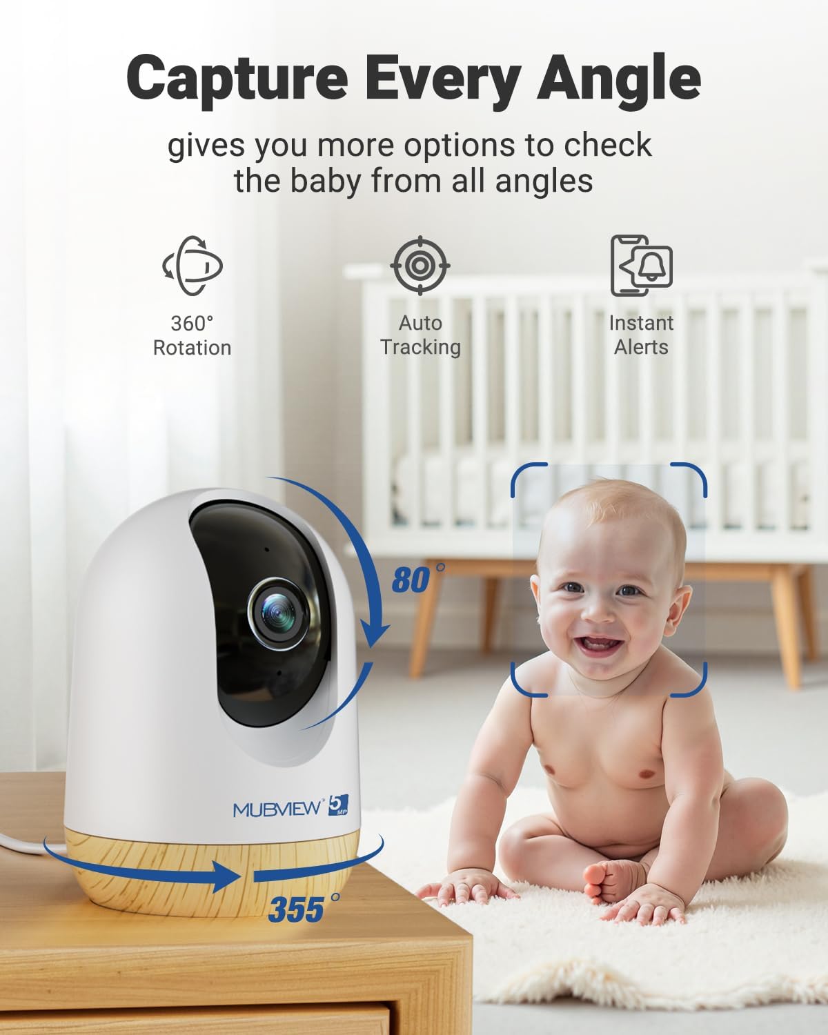 MUBVIEW Pan/Tilt Cameras for Home Security Indoor, 5MP Pet/Cat/Dog Camera with Phone App, 2.4/5 GHz WiFi Baby Monitor, Indoor Cam, Night Vision, 7X24 Record, 2-Way Audio, Motion Tracking, 2-Pack
