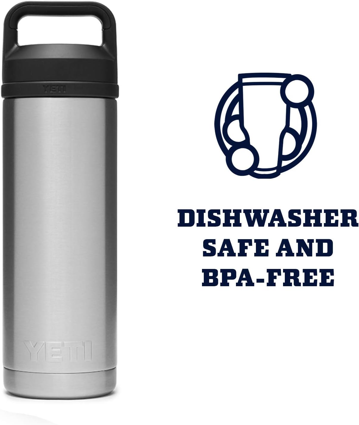 YETI Rambler 18 oz Bottle, Leakproof, Vacuum Insulated, Stainless Steel with Chug Cap, Stainless