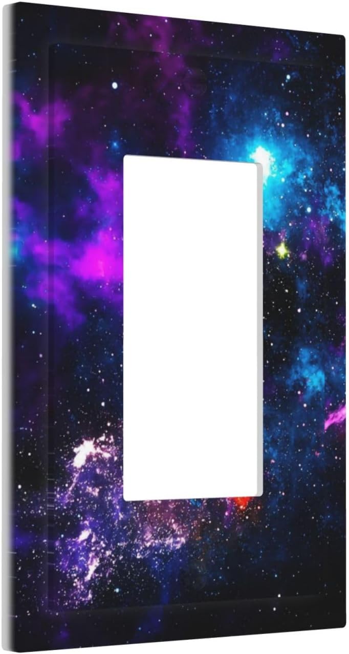 Outer Space Colorful Starry Sky Galaxy Planet Decorative Outlet Covers 1 Gang Single Rocker Light Switch Cover Plate Wall Plates GFCI Faceplate for Bed Room Living Room Decor
