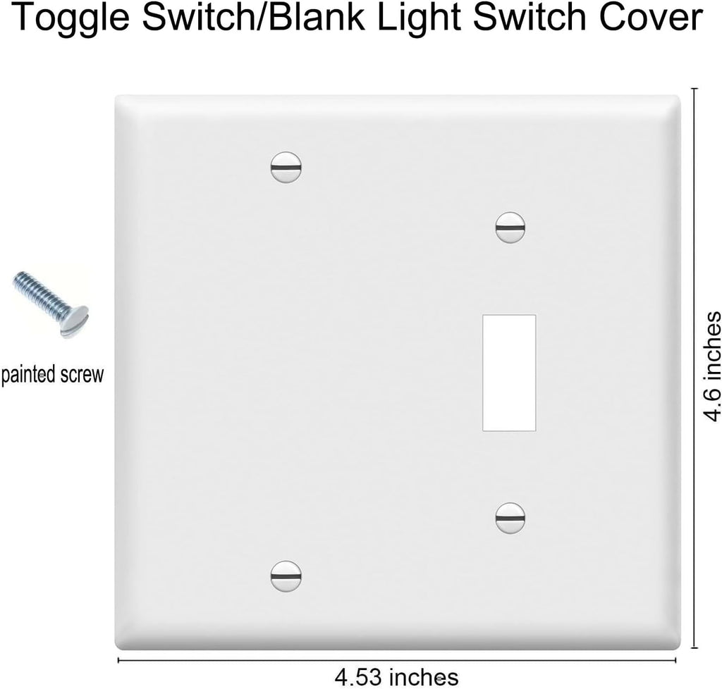 Toggle Switch/Blank Wall Plates 2-Gang Switch Outlet Electrical Cover Plate Unbreakable Thermoplastic Faceplate for Light Receptacle Outlet Switch, White (4 Pack)
