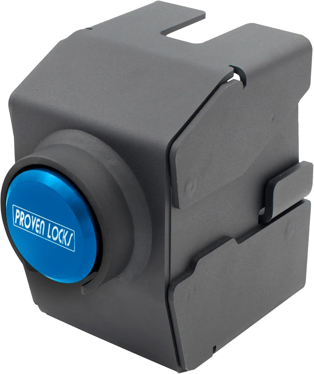 Proven Industries Model 2178-A Trailer Lock, Fits 2-Inch Yoke-Latch Trailer Couplers, Secures Safety Chains, Made in The USA, (Blue)