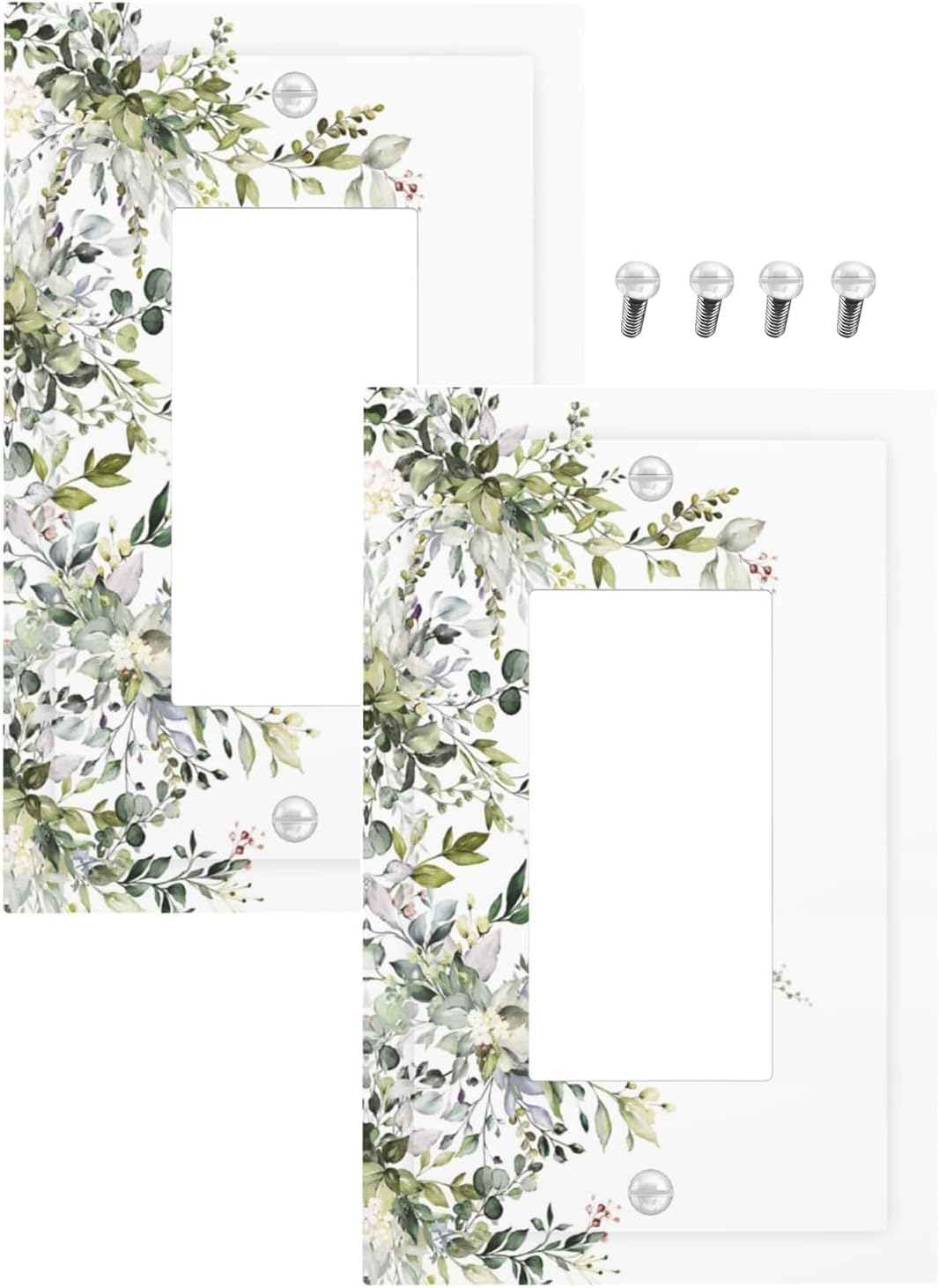 Decorative Outlet Covers Rustic Eucalyptus Leaves Green Leaf 1 Gang Rocker Light Switch Cover Plate Single Decora Light Switch Covers Wall Plate Faceplate for Home Decor （2 Pack）