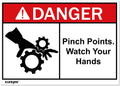 Pinch Points Danger Labels, OSHA Safety Signs, Vinyl Material, 3.5 x 5 Inch, 100 Pack, Industrial Warning Labels for Warehouse, Machine and Equipment