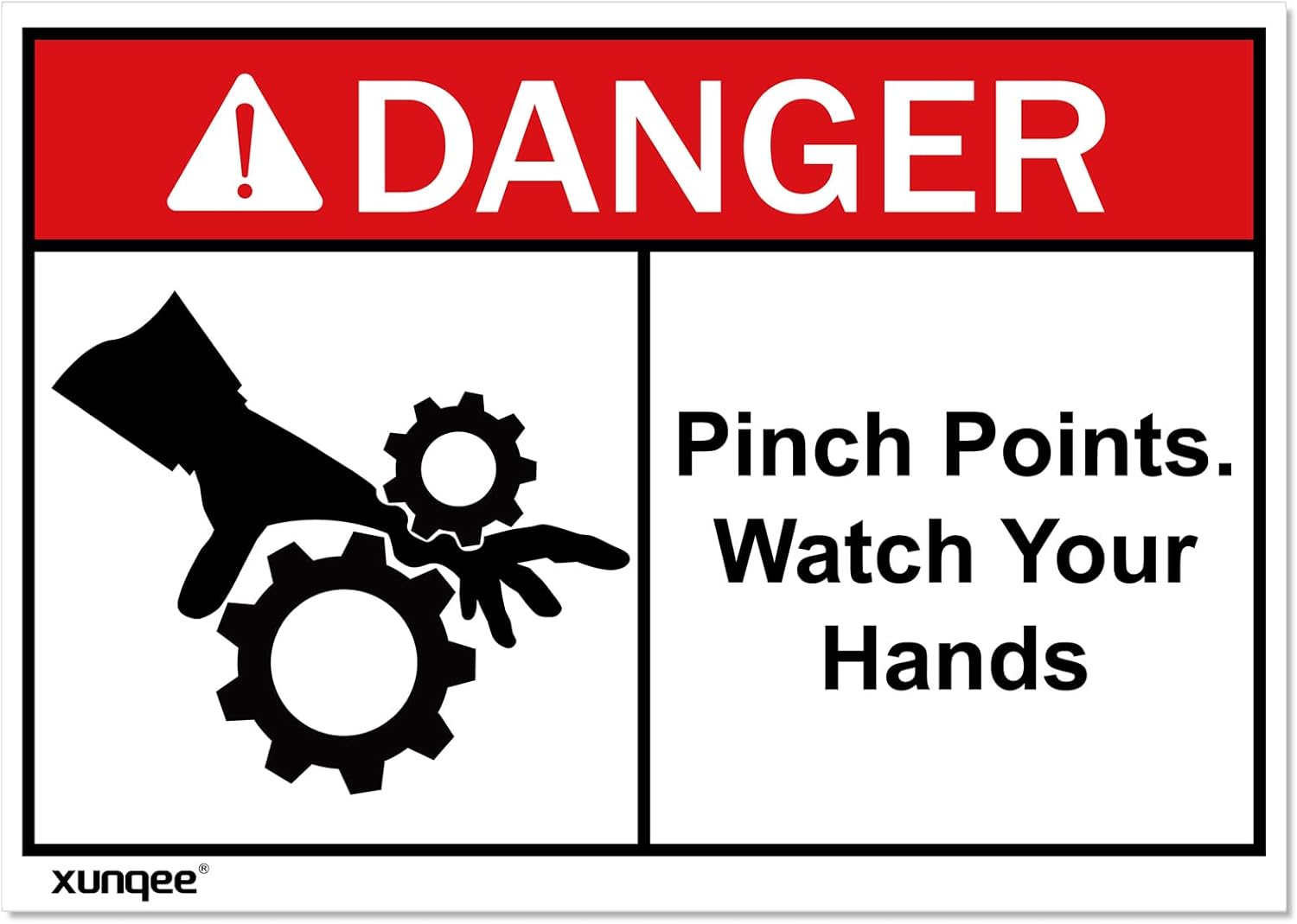 Pinch Points Danger Labels, OSHA Safety Signs, Vinyl Material, 3.5 x 5 Inch, 100 Pack, Industrial Warning Labels for Warehouse, Machine and Equipment