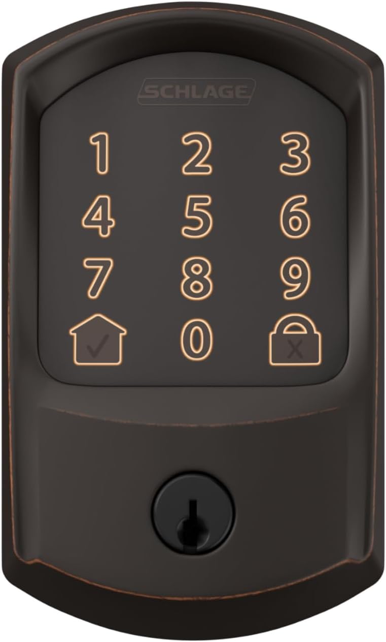SCHLAGE BE489WB GRW 716 Encode WiFi Deadbolt Smart Lock, Keyless Entry Touchscreen Door Lock with Greenwich Trim, Aged Bronze