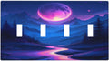 Purple Cyberpunk River Full Moon Mountain Forest Light Switch Covers Quad Toggle 4 Gang Wall Plate Decorative Switch Plates Electrical Faceplate for Bedroom Bathroom Decor