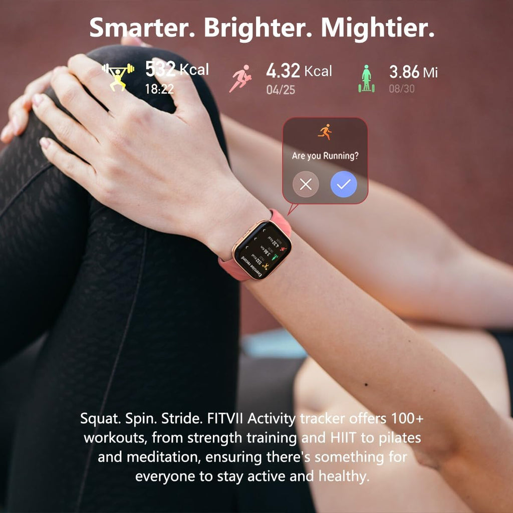 FITVII Health & Fitness Tracker (Answer/Make Calls), Smart Watch with 24/7 Heart Rate and Blood Pressure, Sleep Tracking, Blood Oxygen Monitor, 120+ Sport Modes Activity Tracker for Women Men