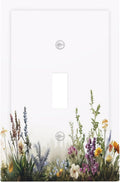 Decorative Light Switch Cover Plate White Background Colorful Flowers Plants Green Leaves 1 Gang Single Toggle Wall Plate Electrical Outlet Covers Decorate Switch Plate Cover for Bedroom Home Decor
