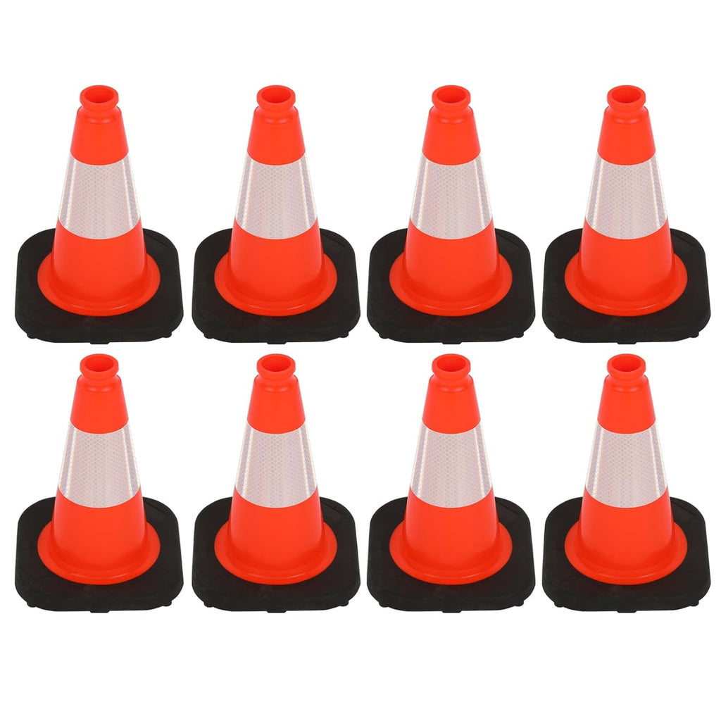 8 Pack 12 Inch Orange PVC Traffic Cones Black Base Stable Durable, Sport Training Soccer Practice Kids Safety Markers Indoor Outdoor Use (8, Orange, 12 Inch)