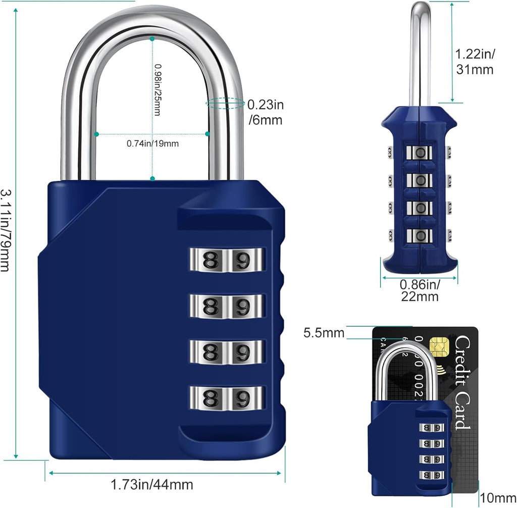 ZHEGE Combination Locker Lock, 4 Digit Outdoor Padlock for Gym, School, Gates, Doors, Fence, Hasps and Storage (Blue)
