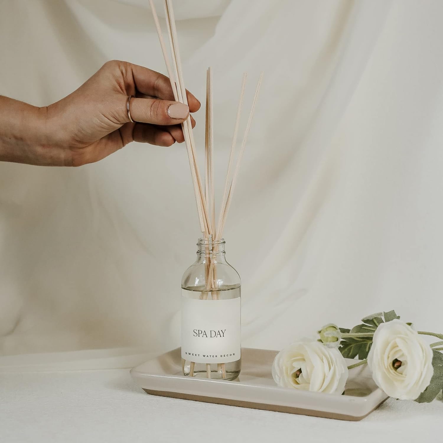 Sweet Water Decor Spa Reed Diffuser Set - Sea Salt, Wood, and Cream Scented Reed Diffuser for Home - Home Freshener Diffuser with Sticks - Long Lasting Fragrance, Made in The USA