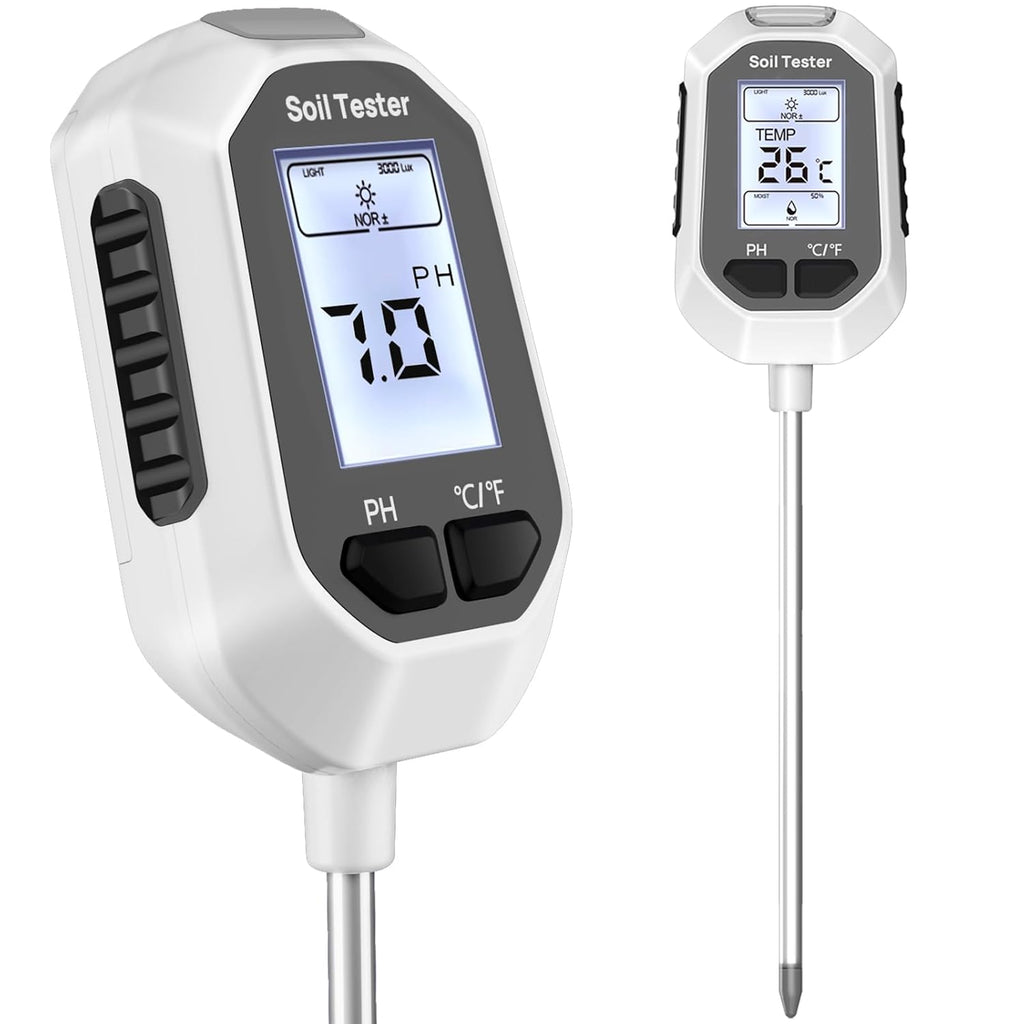 4-in-1 Soil Moisture Meter, Digital Plant Temperature/Soil Moisture Test & PH Meter/Sunlight Intensity, Backlight LCD Display for Gardening, Farming and Outdoor Plants