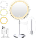 Unimiro 9inch Makeup Mirror with Lights, 1x/20x 5000mAh Makeup Mirrors with Light and Magnification, 360° Rotate Makeup Mirror with Lights and Magnification, 3 Color, 80 LEDs, Stepless Dimmable