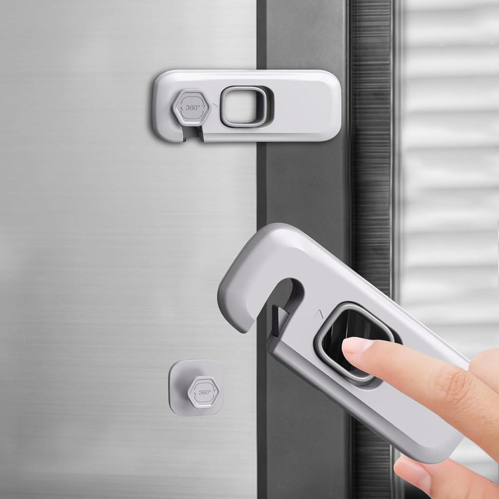 6-Pack Child Proof Refrigerator Lock, Cabinet Lock Baby Proofing, Fridge Locks for Kids with Self Adhesive Latches, Child Safety Locks for Doors, Drawers, Oven, Dishwasher, RV Refrigerator (Grey)