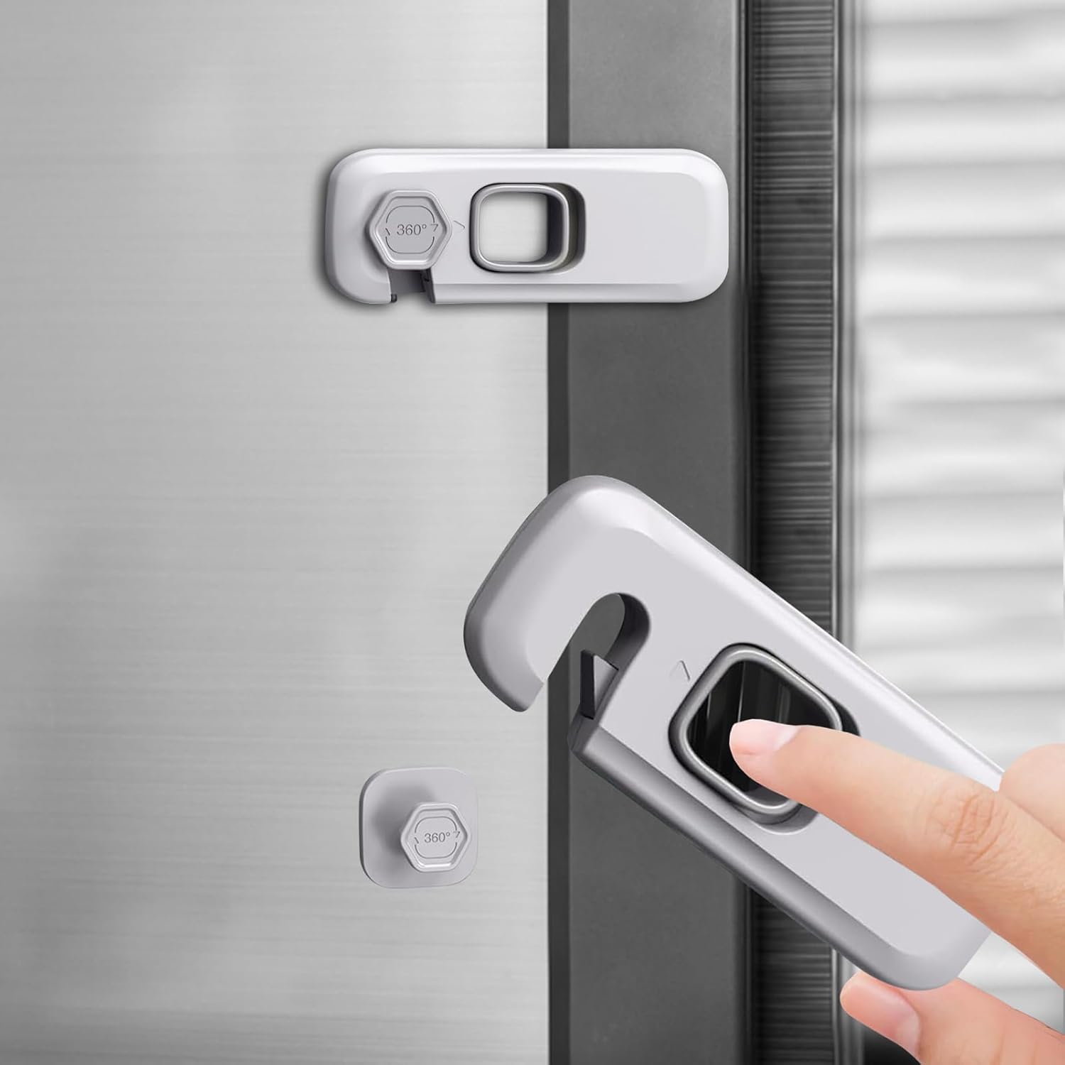 6-Pack Child Proof Refrigerator Lock, Cabinet Lock Baby Proofing, Fridge Locks for Kids with Self Adhesive Latches, Child Safety Locks for Doors, Drawers, Oven, Dishwasher, RV Refrigerator (Grey)