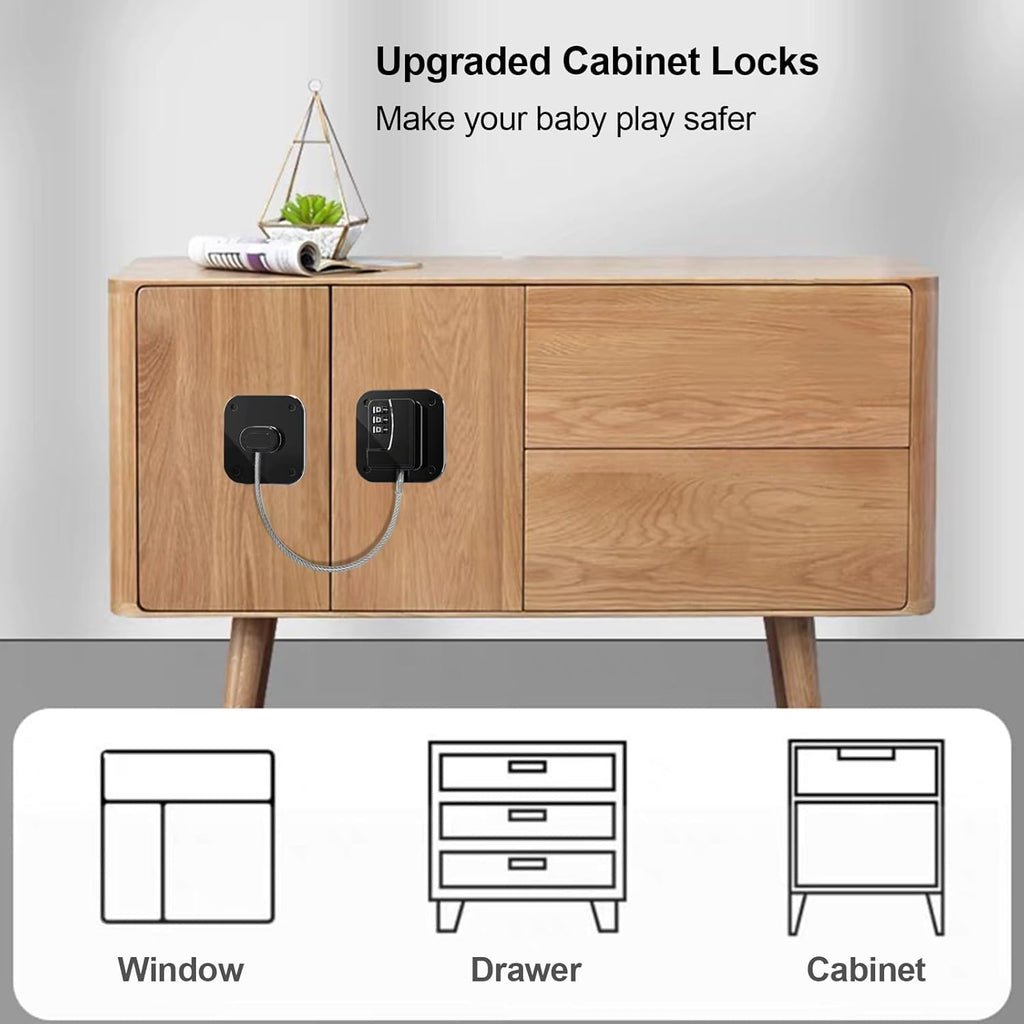 Heavy Duty Refrigerator Lock Cabinet Locks Child Safety Cabinet Locks Combination Fridge Lock for Cabinets Drawers Refrigerator (Black - 2Pack)