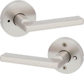 Kwikset Halifax Interior Privacy Door Handle with Lock, Round Lever for Bathroom and Bedroom, Satin Nickel Reversible Keyless Push Button Lock Door Lever, with Microban Protection