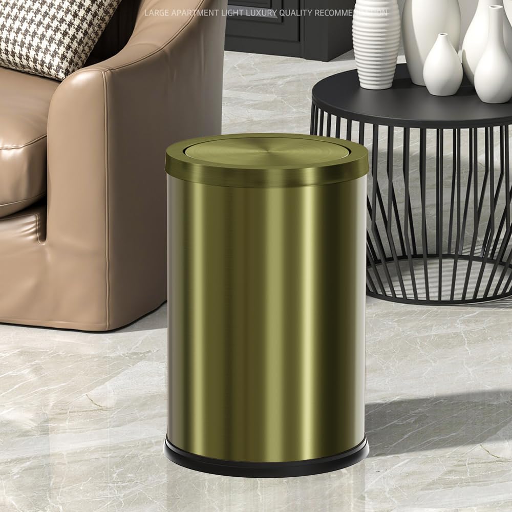 9L/2.4Gal Antique Bronze Bathroom Trash Can, Small Flip Garbage Can with Lid,Brushed,Single-Layer,Trash Bin for Laundry，Hotel，Office， Laundry Room (Bronze)