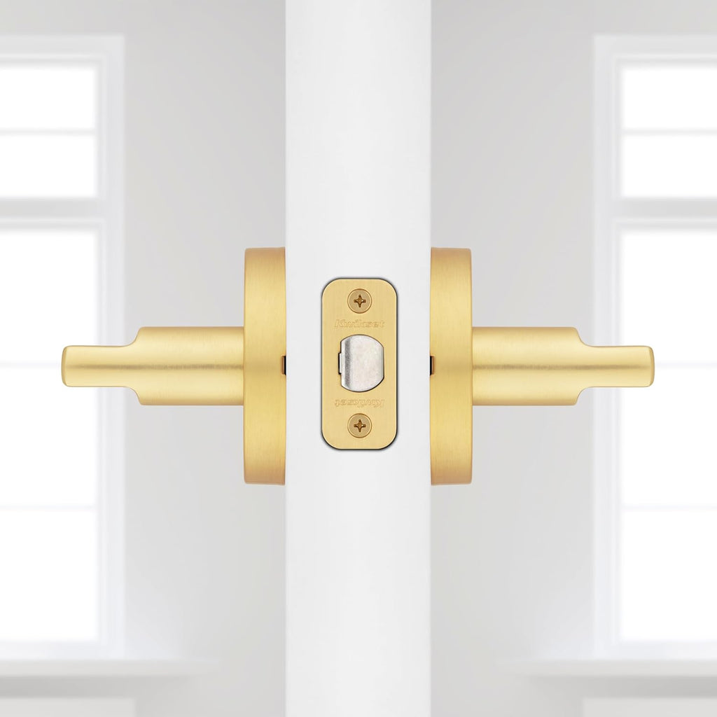 Kwikset Halifax Interior Passage Door Handle, Lever for Closet and Hallway Doors, Reversible Non-Locking Handle Lever, Satin Brass, with Microban Protection
