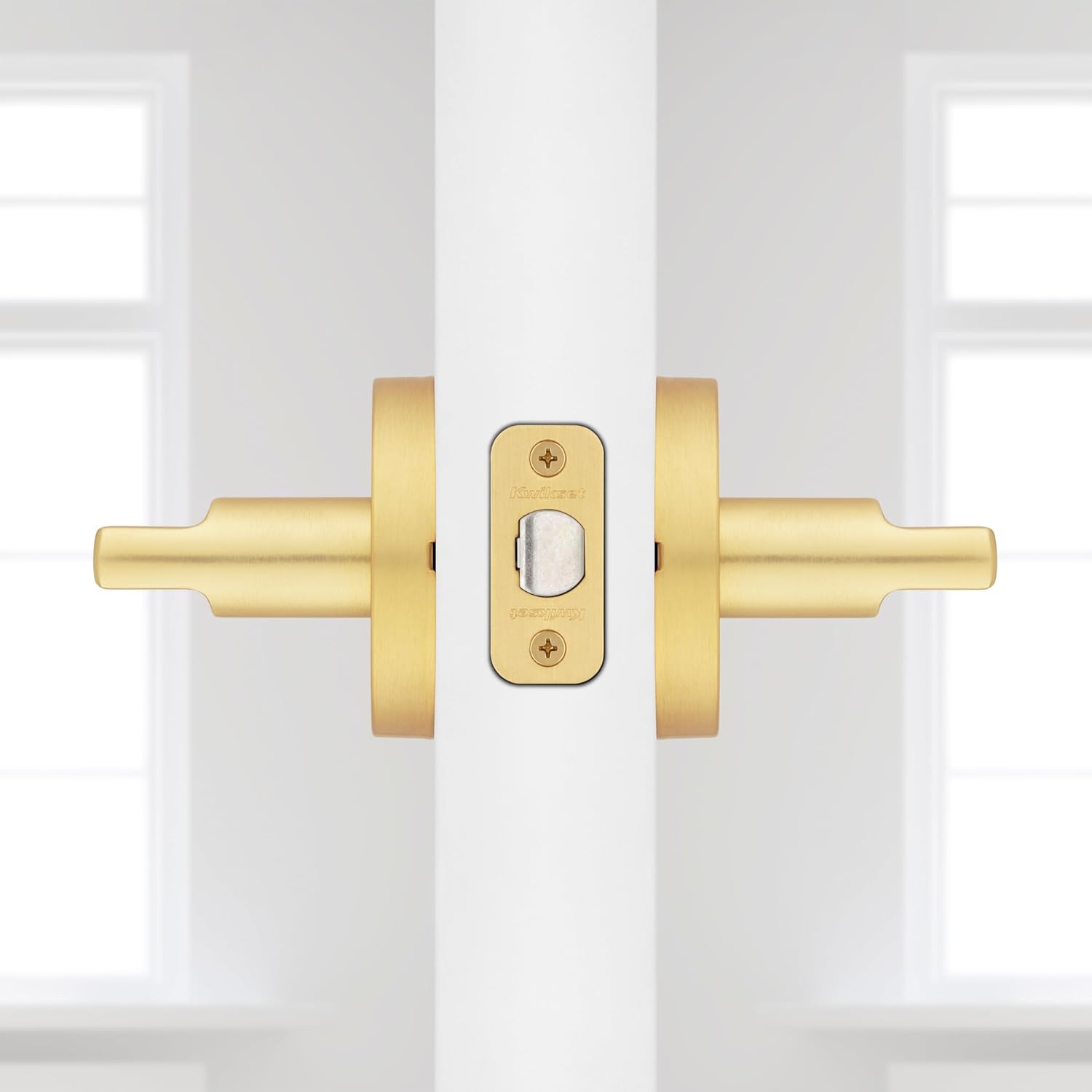 Kwikset Halifax Interior Passage Door Handle, Lever for Closet and Hallway Doors, Reversible Non-Locking Handle Lever, Satin Brass, with Microban Protection