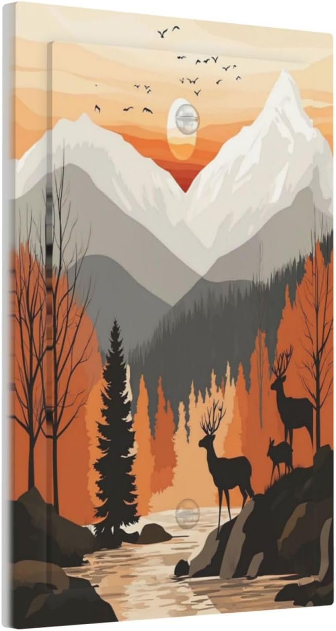 Sun Forest Deer Snow Mountain River Light Switch Cover Plate 1 Gang No Device Blank Electrical Wall Plates Faceplate Decorative Switch Plate For Bed Room Living Room Decor