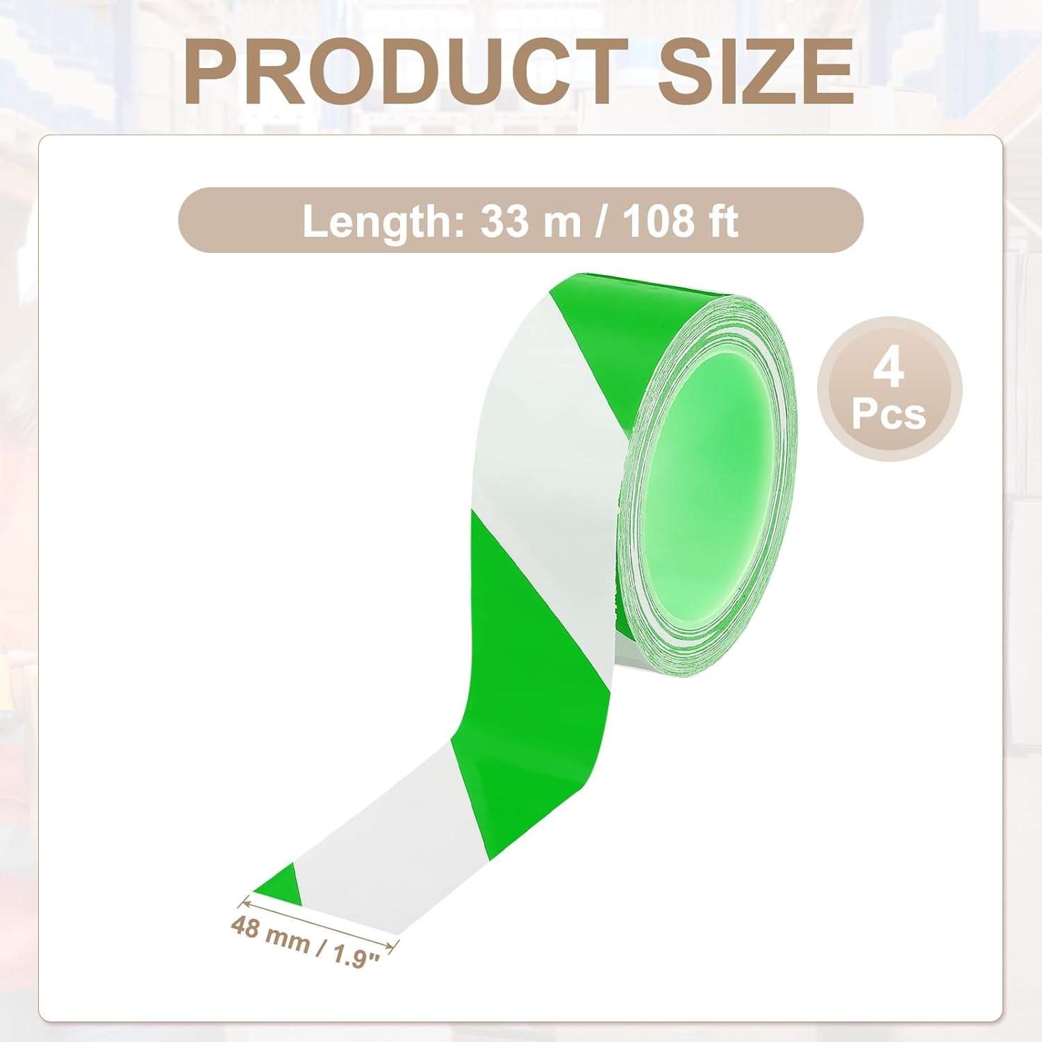 PATIKIL Floor Marking Tape 2 Inch x 110 Ft, 4 Pcs Self-Adhesive Warning Safety Tape Caution Stripe for Walls Floors Pipes Equipment Outdoor, Green/White