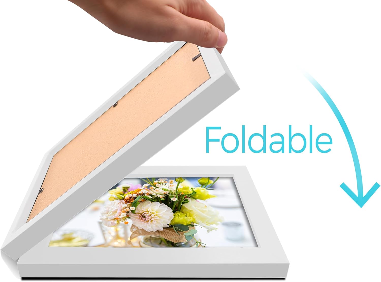Double 5x7 Horizontal Combo, White Wood Picture Frame, 4.5x6.5 Opening Foldable Landscape View Photo Frame on Table-top or Wall