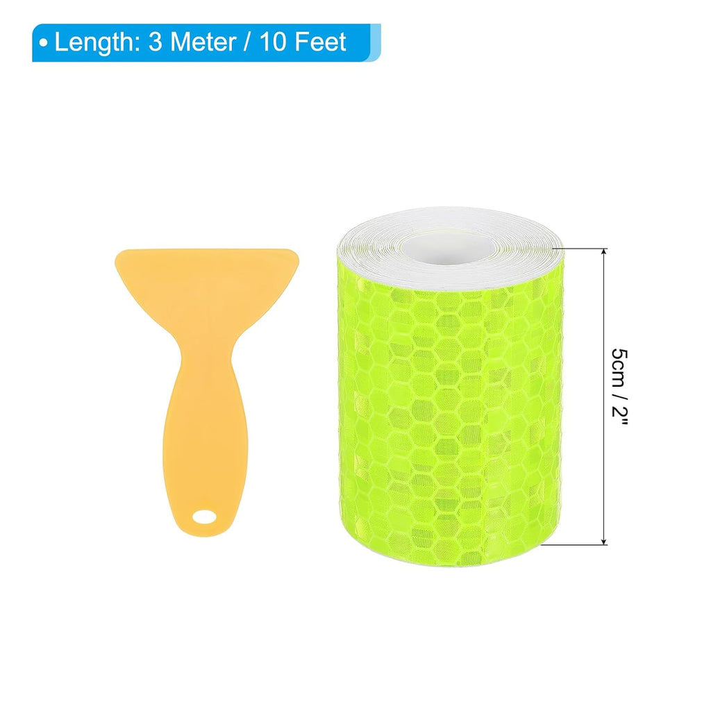 PATIKIL 2 Inch x 10 ft Reflective Tape, 1 Roll Waterproof Self Adhesive High Visibility Caution Warning Safety Tape Reflector with Scraper for Trucks Trailers Cars, Bright Green