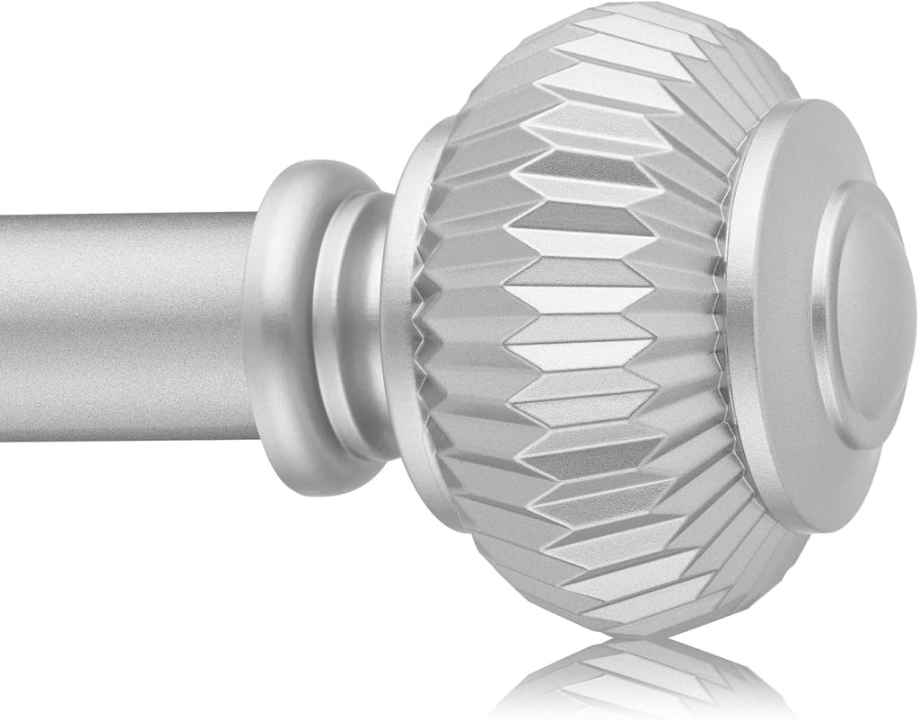 Silver Curtain Rods for Windows 66 to 120 Inches 1 Inch Adjustable Heavy Duty Curtain Rods with Lantern Ball Finials,Window Treatment Single Curtain Rod Set