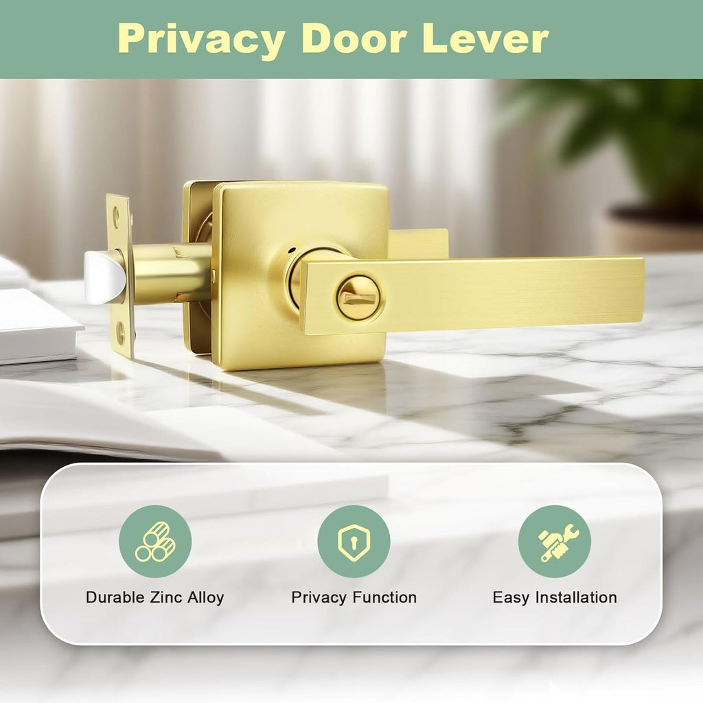 GOBEKOR 10 Pack Gold Door Handles Interior,Heavy Duty Privacy Door Levers with Lock,Sleek Round Interior Door Handles for Bedroom and Bathroom with No Key