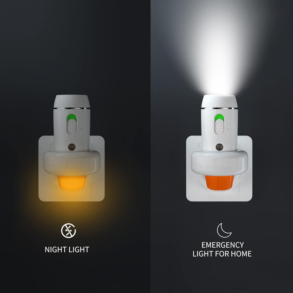 Power Failure Flashlight, 2 Pack Multi-Function Emergency Light for Home Power Goes Out, Plug in Night Light, Rechargeable, Perfect for Hurricanes and Blackouts