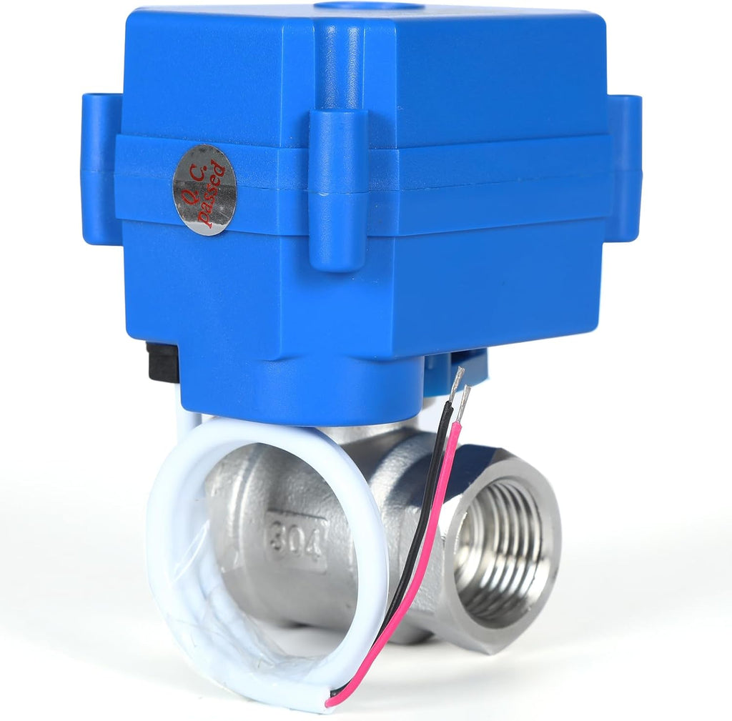Motorized Ball Valve 3/4", Full Port, 2 Wire Auto Return Stainless Steel Ball Valves, 9-24V AC/DC, Electric Shut Off Ball Valves