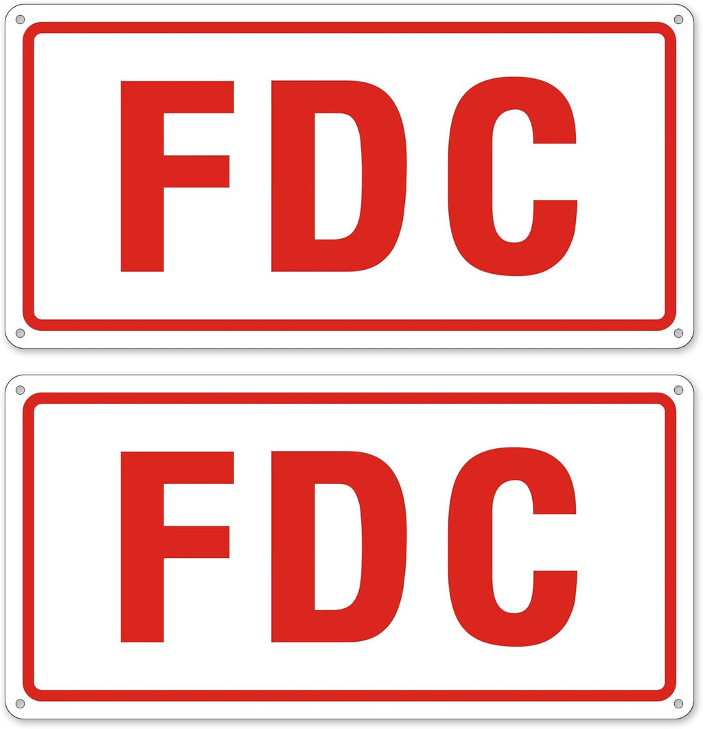 FDC Sign, 2 Pack Outdoor Aluminum Metal Sign, FDC Signs for Fire Department Connection, UV Protected Weather Resistant and Easy to Install (White Color, 12 x 6 inches)