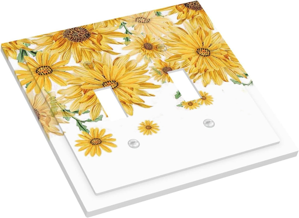 Sunflower Yellow Flowers Floral Decorative Switch Plates 2 Gang Double Toggle Outlet Light Switch Cover Wall Plate Electrical Faceplate for Bed Room Living Room Decor