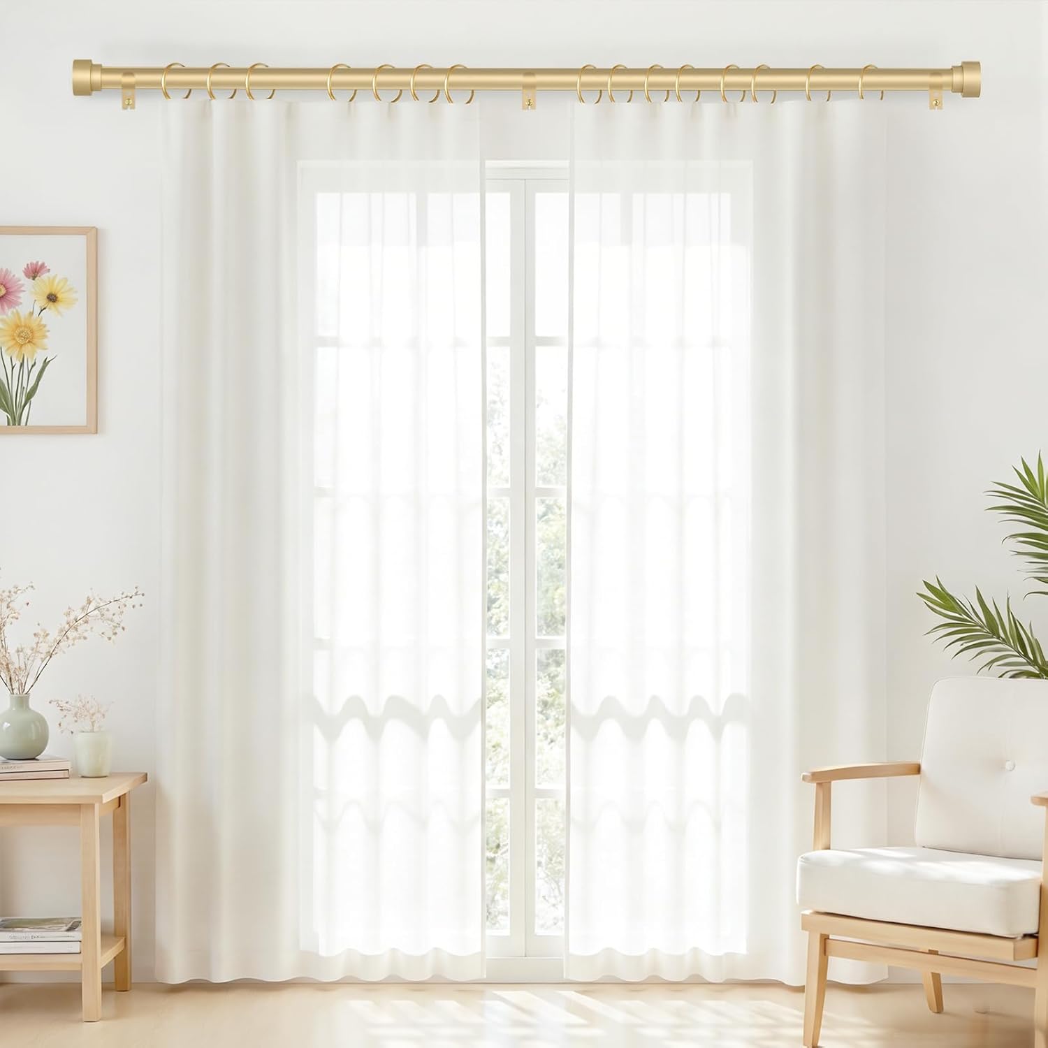 GEEBOBO Gold Curtain Rods for Windows 66 to 120 Inch, 1 Inch Adjustable Heavy Duty Decorative Window Curtain Rod, W1 (Gold, 32"-120")