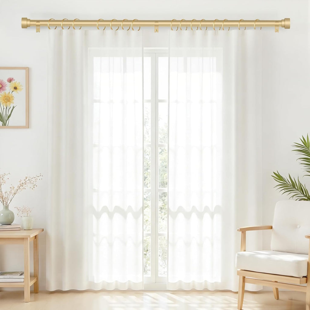 GEEBOBO Gold Curtain Rods for Windows 28 to 48 Inch, 1 Inch Adjustable Heavy Duty Decorative Window Curtain Rod, W1(Gold, 32"-60")