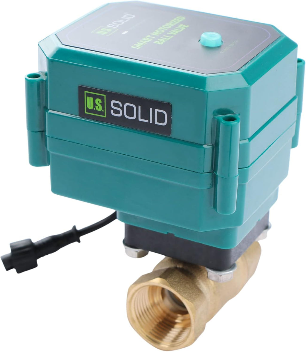 U.S. Solid 3/4" Smart Motorized Ball Valve - Remote App Mobile Control Brass Electrical Ball Valve with Manual Switch, 5V DC USB Connection