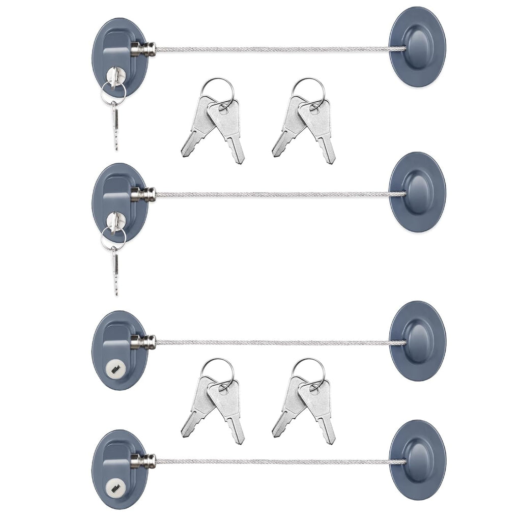 Hotop 4 Pack Cabinet Locks with Keys Mini Fridge Refrigerator Locks for Kids Toddlers Self Adhesive Child and Baby Proofing Safety for Deep Freezer Drawers Doors Latch(Gray)