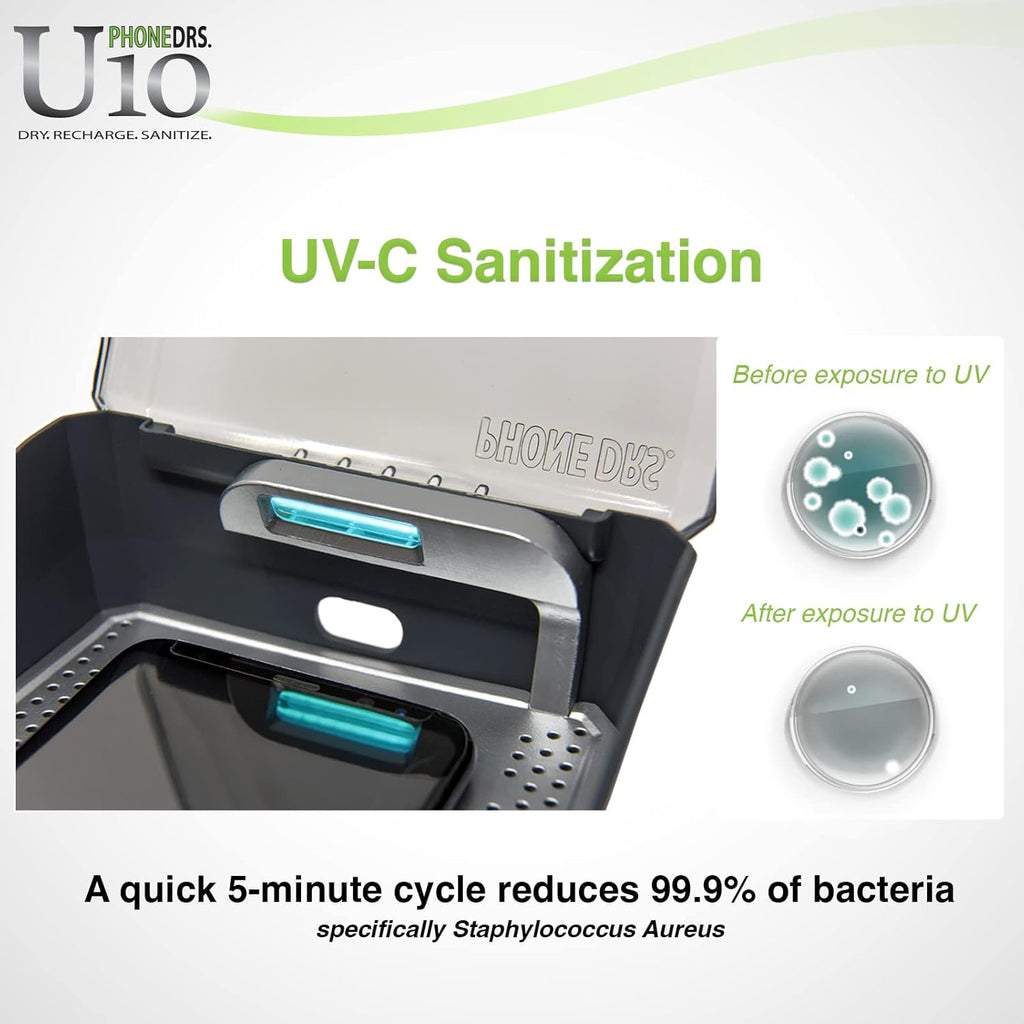 U10 UV-C Cell Phone Sanitizer with Dryer and Charger | Cleans, Dries and Charges All Phones