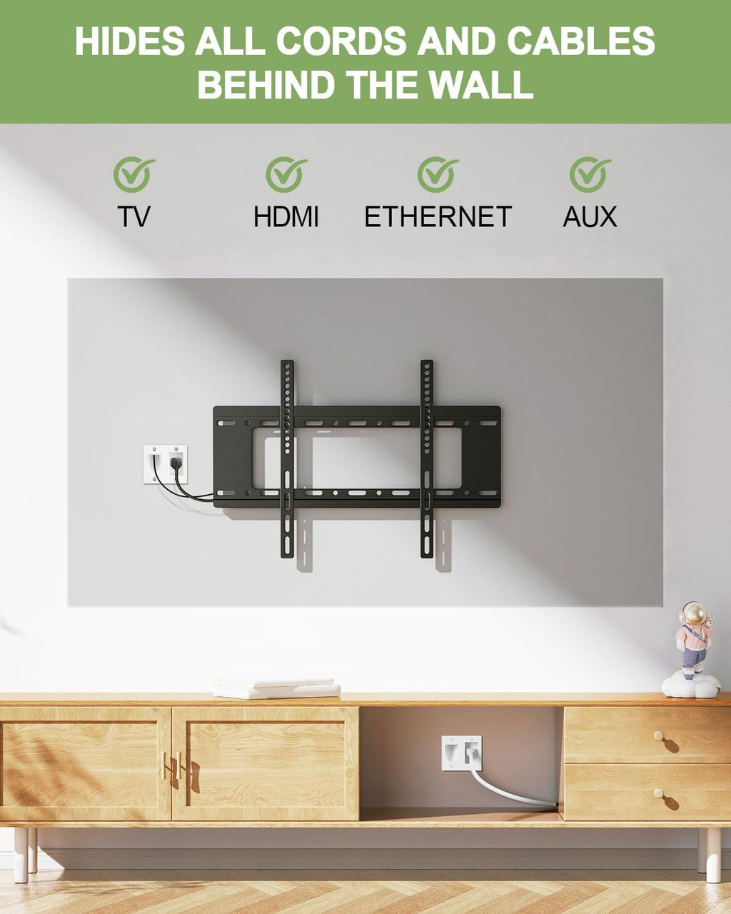 in Wall Cable Management Kit,TV Cord Hider for Wall Mounted TV with Triple Outlet,6.5FT Power Cable and 6.2FT Extension Cable,20A TV Wire Hider for Wall