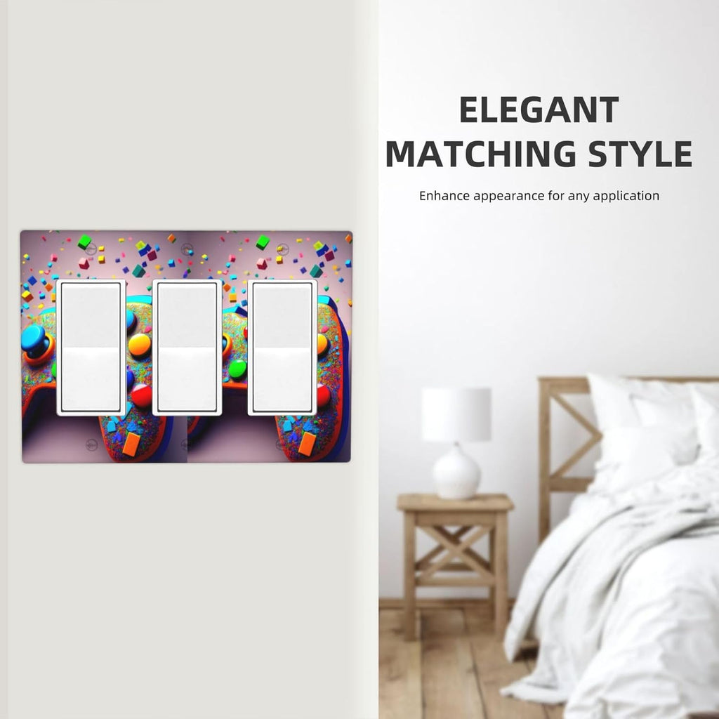 Videos Game Controller 3 Gang Triple Rocker Decorative Light Switch Covers Electrical Faceplate Switchplates for Bathroom Kitchen Home