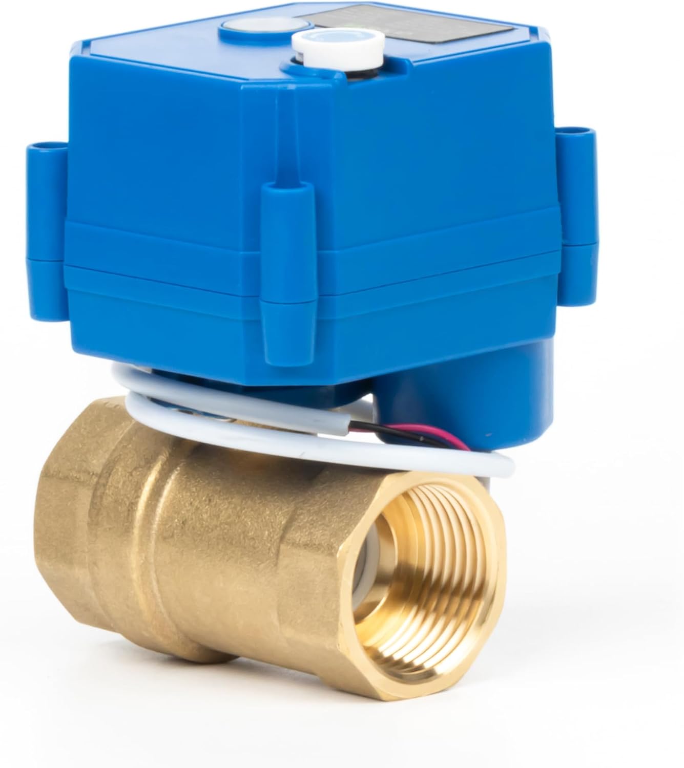 U.S. Solid Motorized Ball Valve with Manual Function - 1" Brass, Standard Port, 85-265V AC, 2-wire Automatic Return, Normally Closed