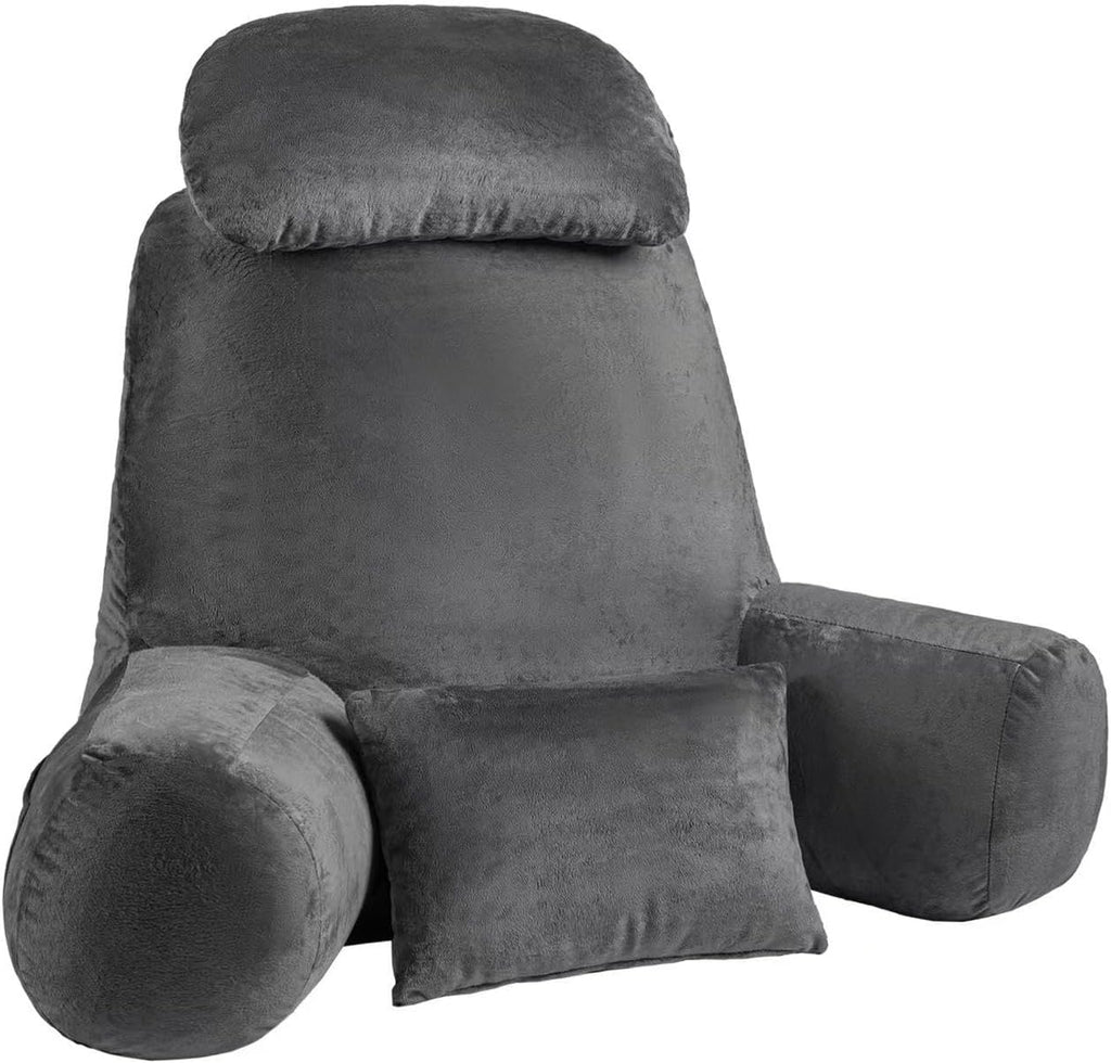 NOONTIDE Reading Pillow for Sitting up in Bed and Couch,32" X-Large Back Pillow for Adult & Teens with Soft Adjustable Neck Roll Backrest Pillow,Washable Cover,Watching TV/Gaming/Relaxing(Darkgrey)