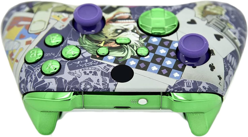 Hand Airbrushed Fade Custom Controller Compatible with Xbox Series X/S & Xbox One (Series X/S Crazy Cards W/Green Chrome Inserts)
