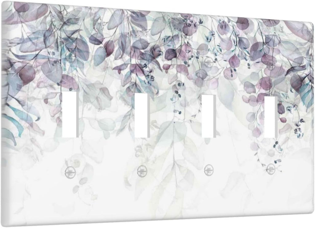 Hazy Leaves Ivy Nature Plants Eucalyptus Leave Light Switch Covers Quad Toggle Electrical Faceplate 4 Gang Wall Plate Decorative Switch Plates Cover for Bedroom Home Decor