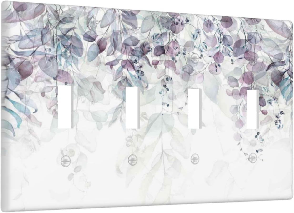 Hazy Leaves Ivy Nature Plants Eucalyptus Leave Light Switch Covers Quad Toggle Electrical Faceplate 4 Gang Wall Plate Decorative Switch Plates Cover for Bedroom Home Decor